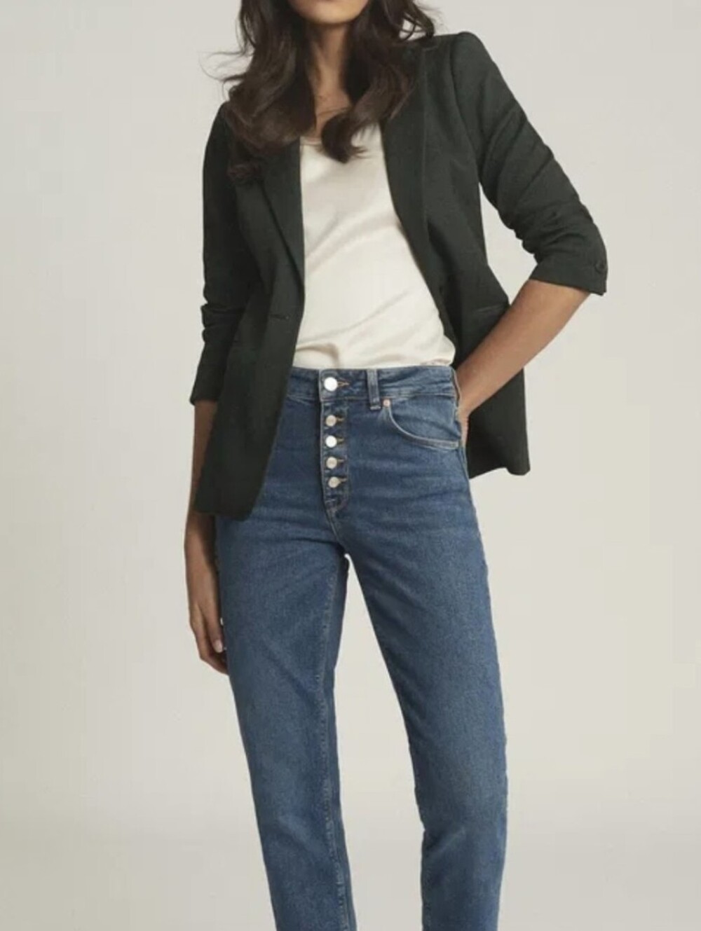 0/2 Reiss Neya Textured Tailored Fully Lined Blazer, Petrol Blue Hunter Green - Picture 2 of 14
